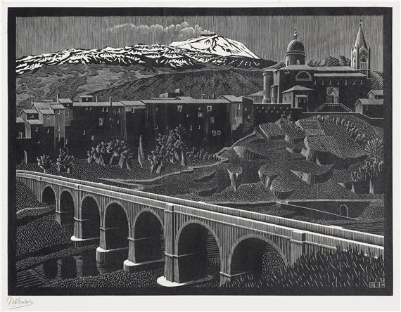 Randazzo and Mount Etna, Sicily by Maurits Cornelis Escher, 1933