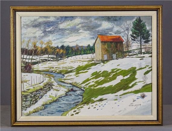 Winter Landscape Painting by John Hansegger, C. 1950