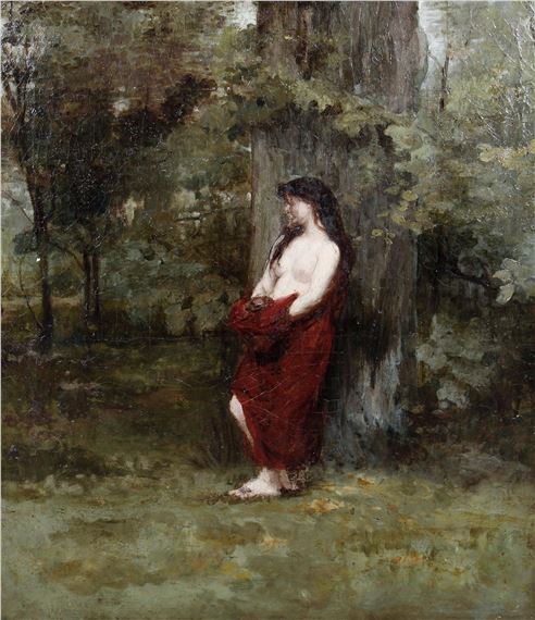 A female nude in a woodland landscape - Jean-Jacques Henner