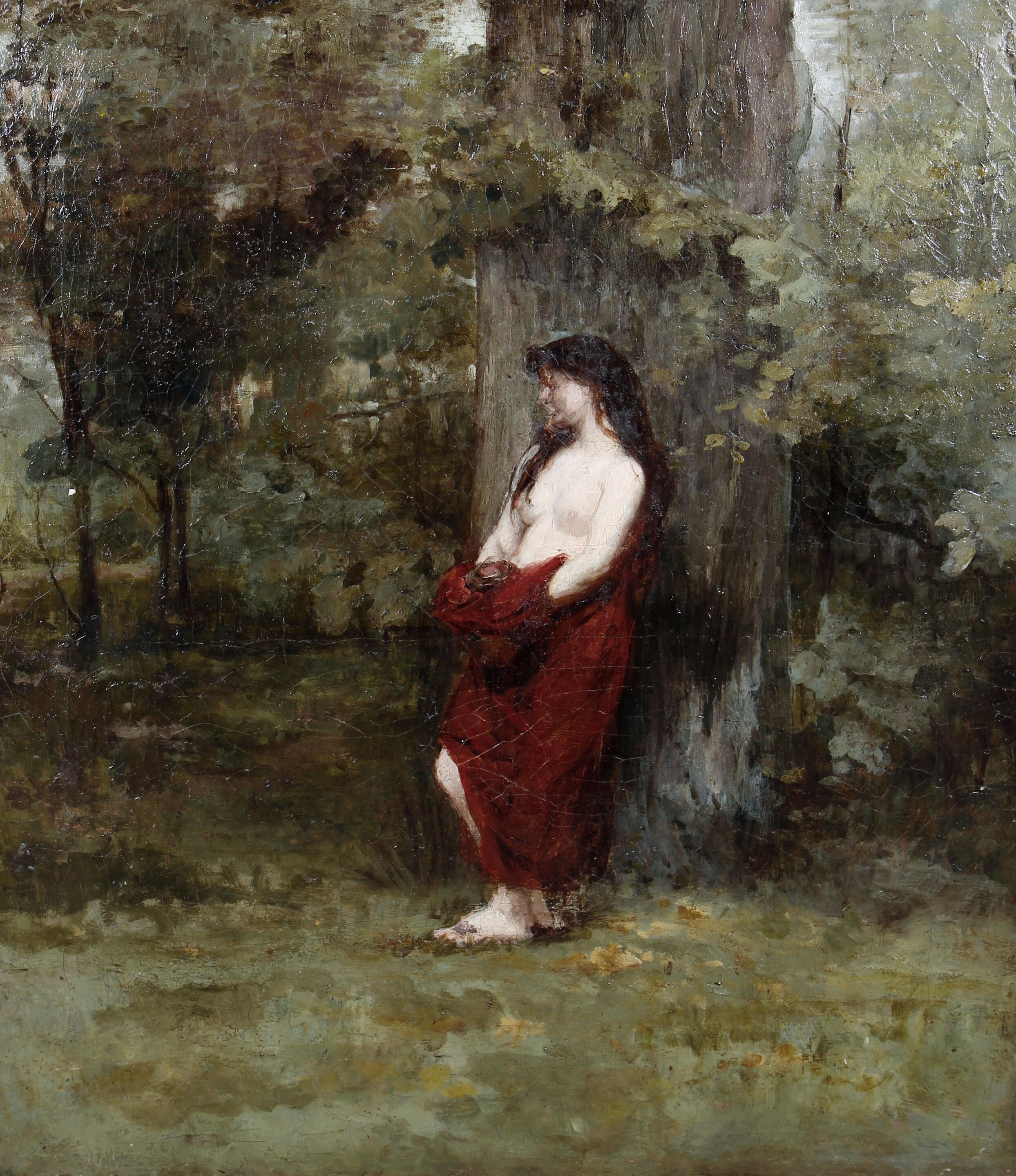 Artwork by Jean-Jacques Henner, A female nude in a woodland landscape, Made of oil on canvas