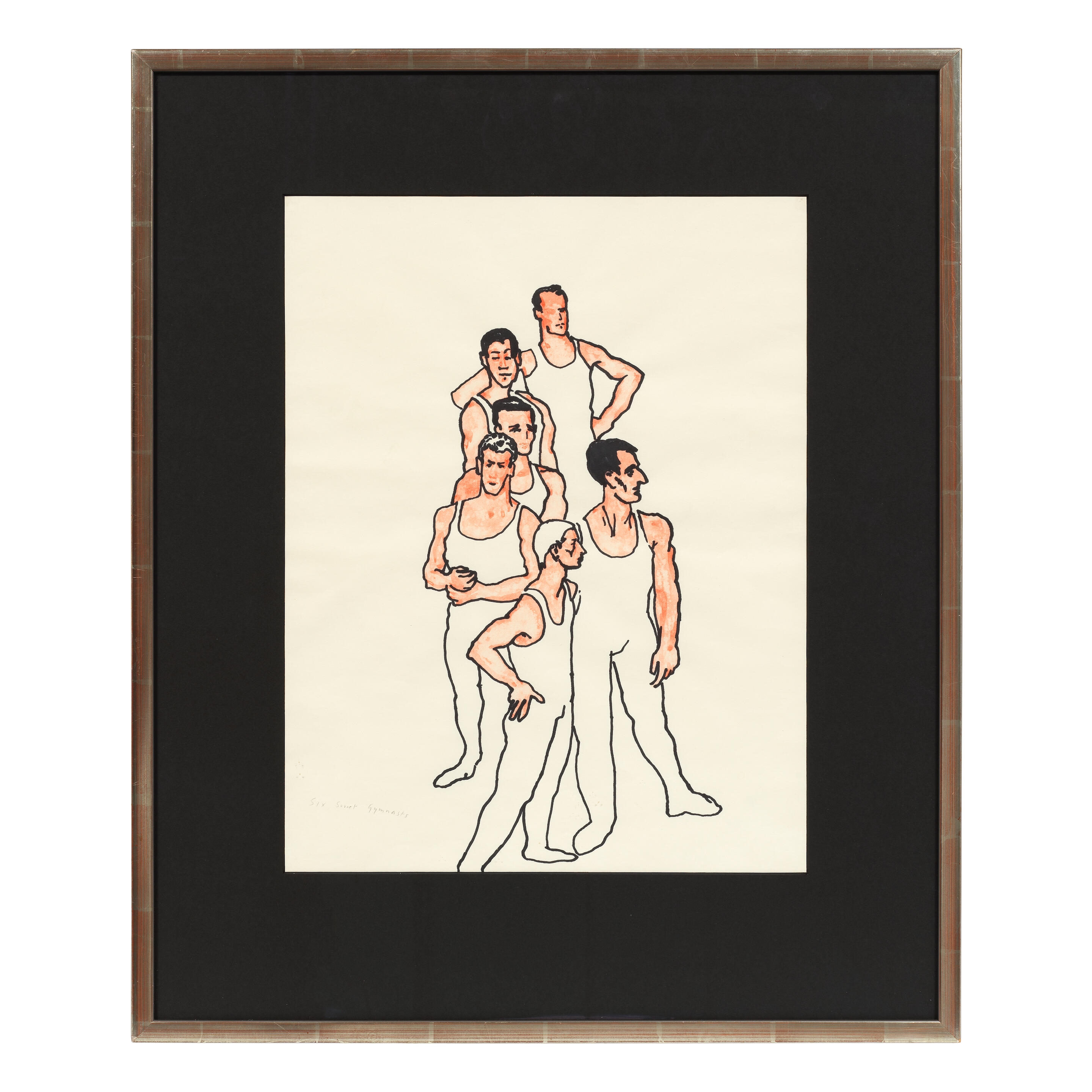 Artwork by Patrick Procktor, Six Soviet Gymnasts, Made of felt tip pen and pencil