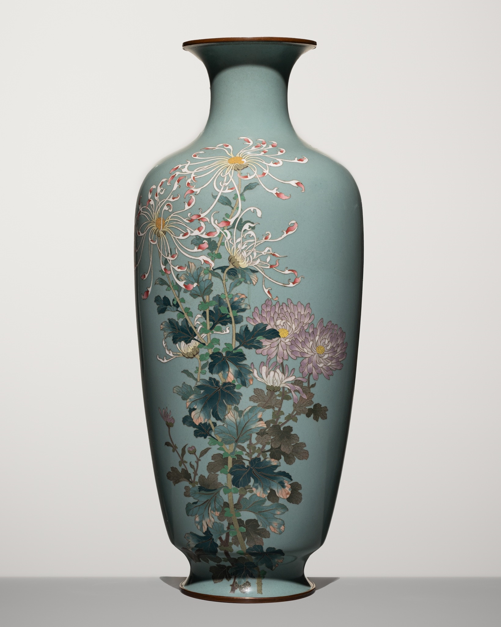 Artwork by Gonda Hirosuke, A Superb and Large Cloisonné Enamel Vase with Blossoming Chrysanthemums, Made of Cloisonné Enamel