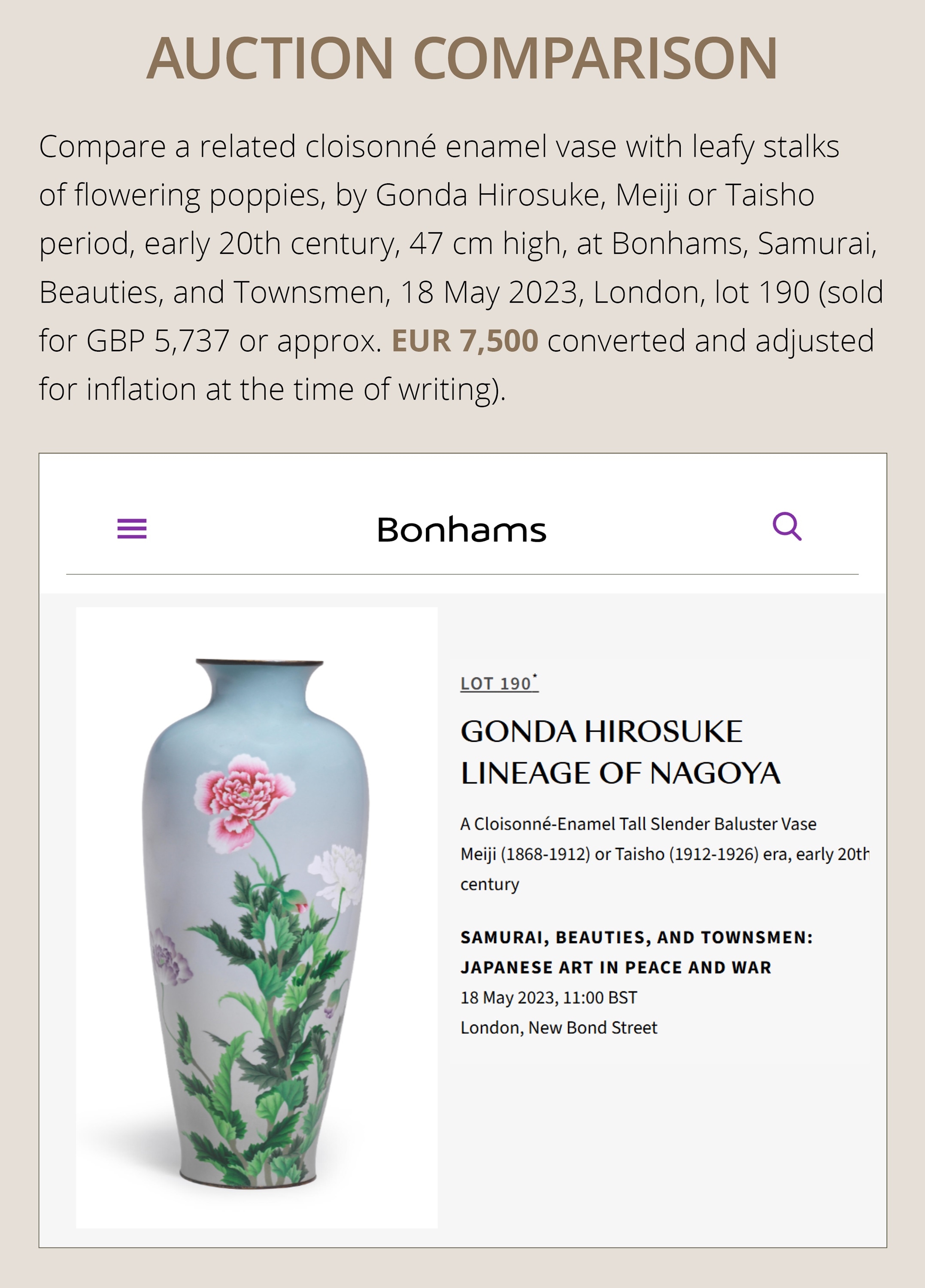 Artwork by Gonda Hirosuke, A Superb and Large Cloisonné Enamel Vase with Blossoming Chrysanthemums, Made of Cloisonné Enamel