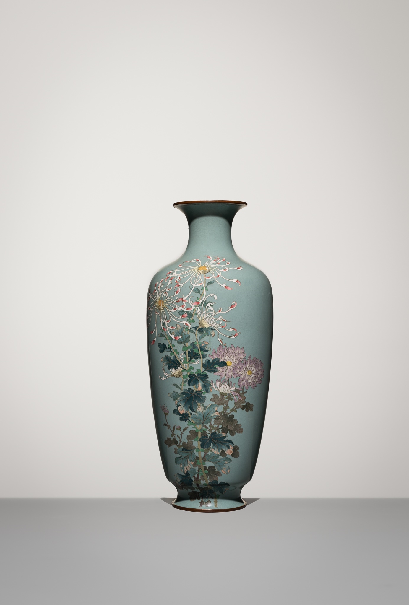 Artwork by Gonda Hirosuke, A Superb and Large Cloisonné Enamel Vase with Blossoming Chrysanthemums, Made of Cloisonné Enamel