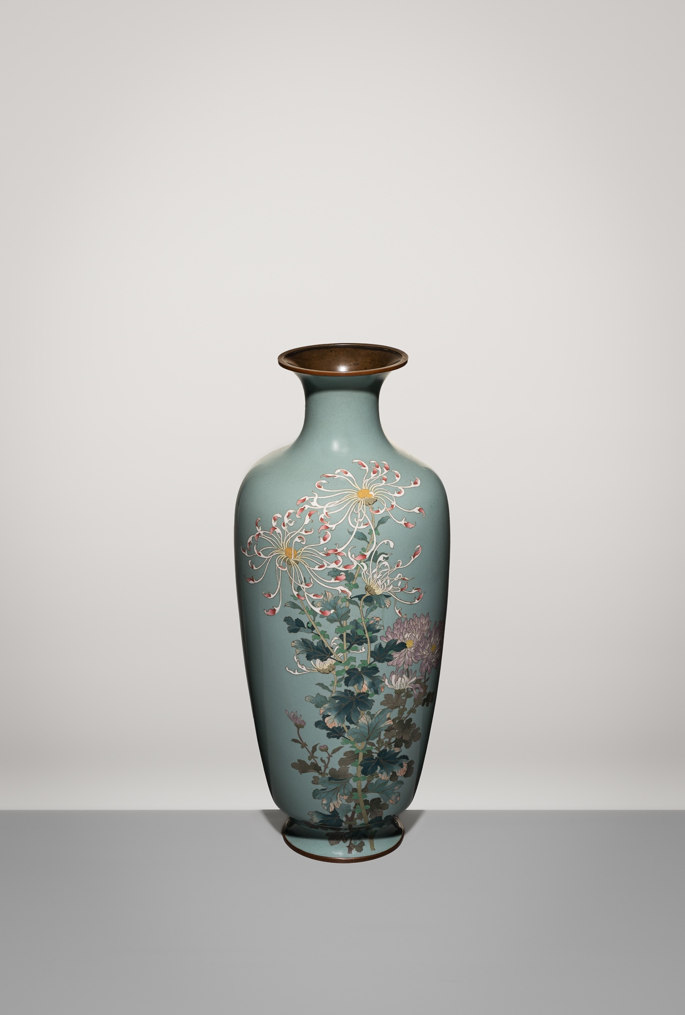 Artwork by Gonda Hirosuke, A Superb and Large Cloisonné Enamel Vase with Blossoming Chrysanthemums, Made of Cloisonné Enamel