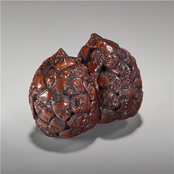 Toryusai Kozan | A RARE DOUBLE NETSUKE WITH A MULTITUDE OF MASK | MutualArt