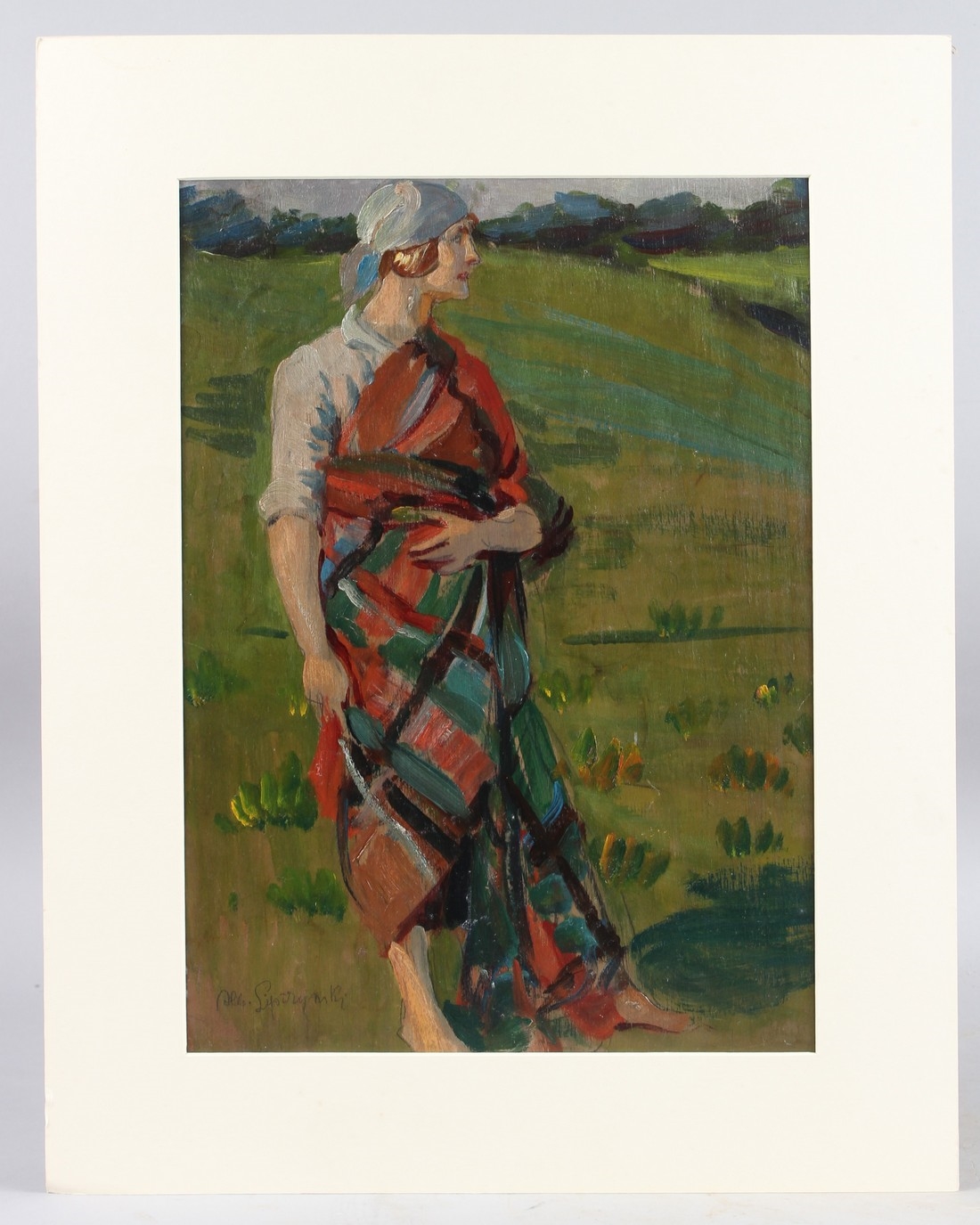 Artwork by Albert Lipczinski, Woman with a tartan shawl, Made of Oil On Panel