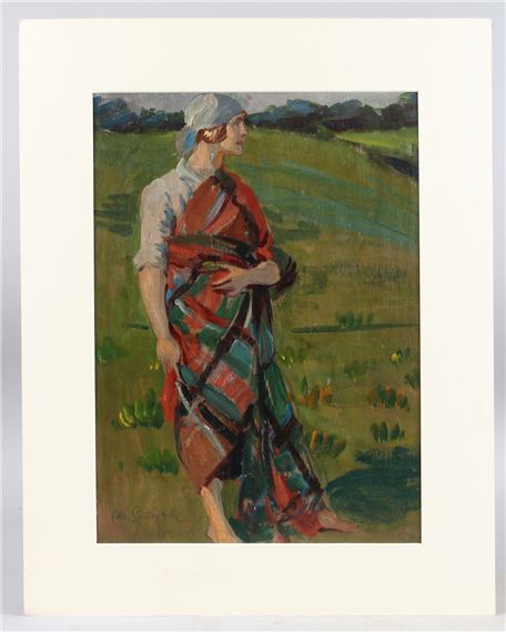 Woman with a tartan shawl
