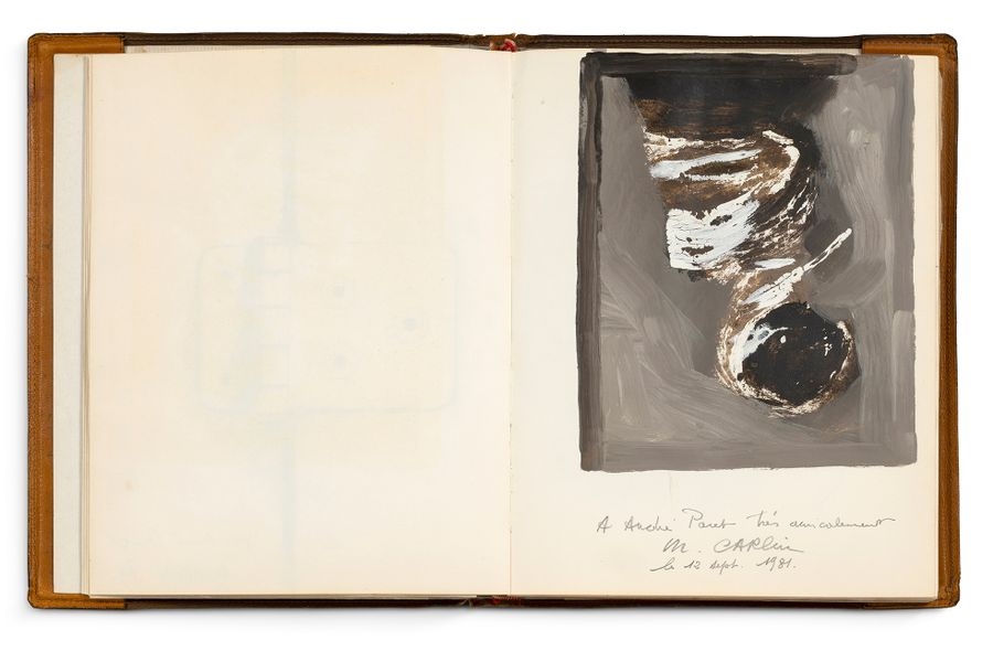 Artwork by Michel Macréau, Jacques Villeglé, James Guitet, Untitled, Made of Guestbook, Original Artists' Drawings And Handwritten Letters