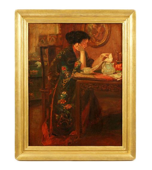 Portrait of a seated woman in a kimono reading a paper or magazine - John Singer Sargent