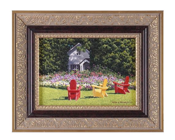 Prescott Iii, Reed A. | Landscape with house and Adirondack chairs at ...