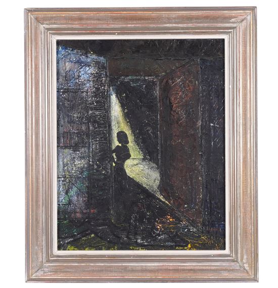 Dark portrait of a standing woman in doorway - Doris Marie Leeper