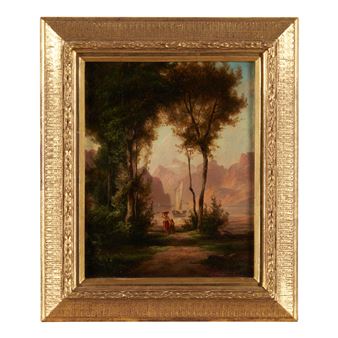 Woman and Child Walking by a Mountain Lake