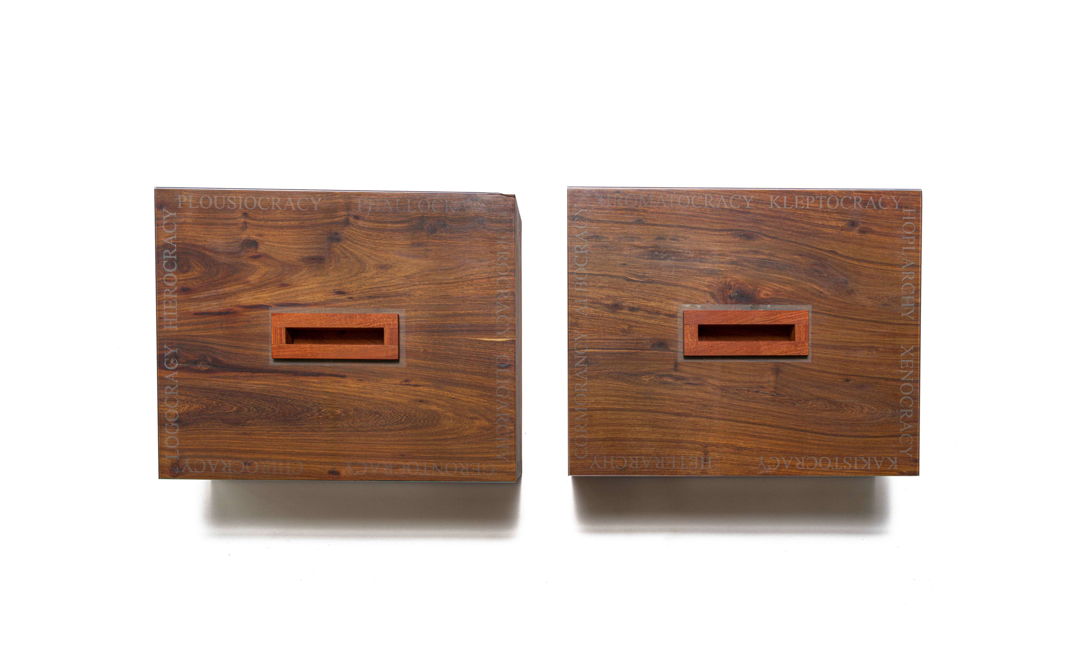 Artwork by Willem Boshoff, Closed Ballot, Made of Wood And Sandblasted Glass