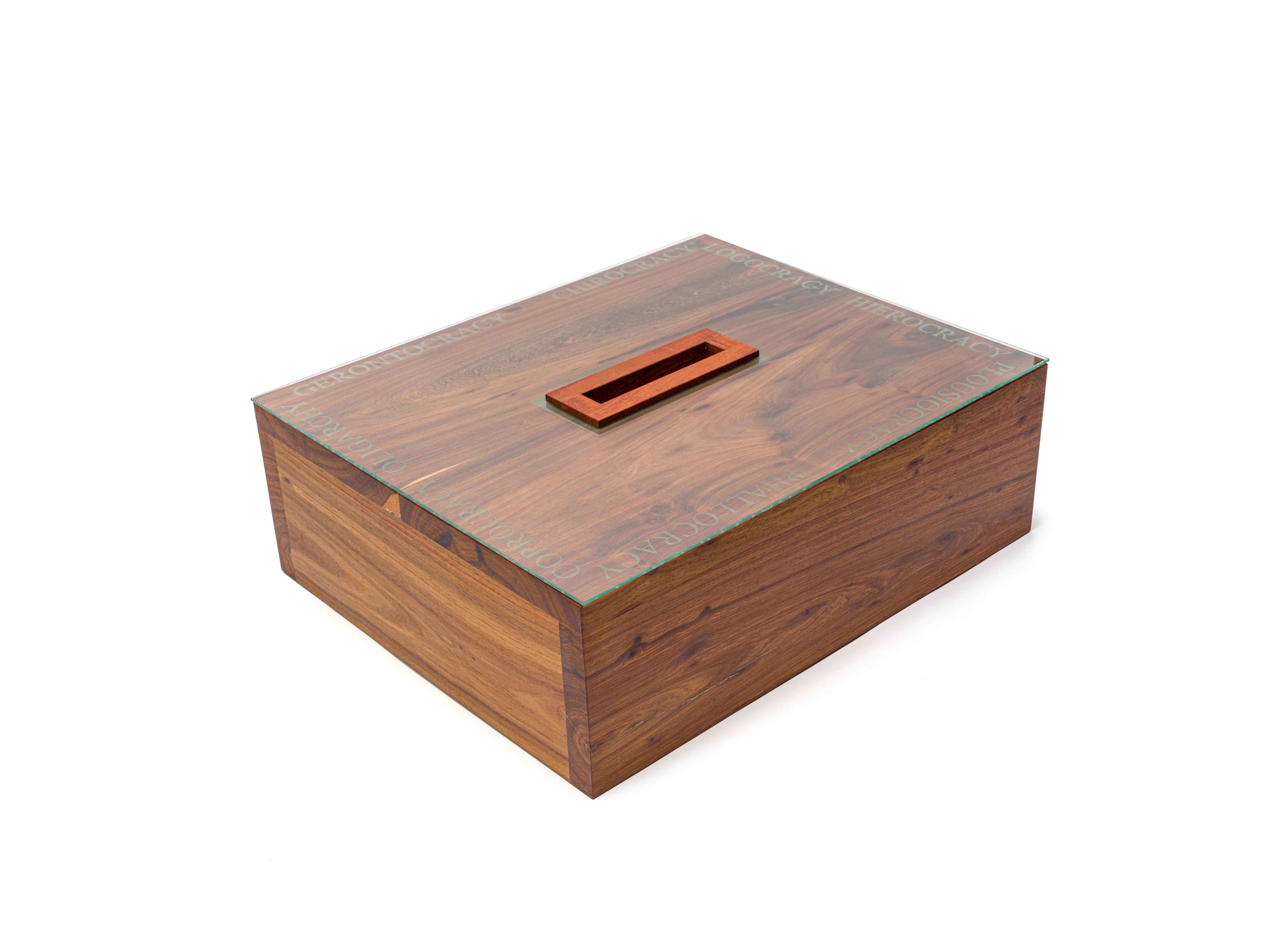 Artwork by Willem Boshoff, Closed Ballot, Made of Wood And Sandblasted Glass