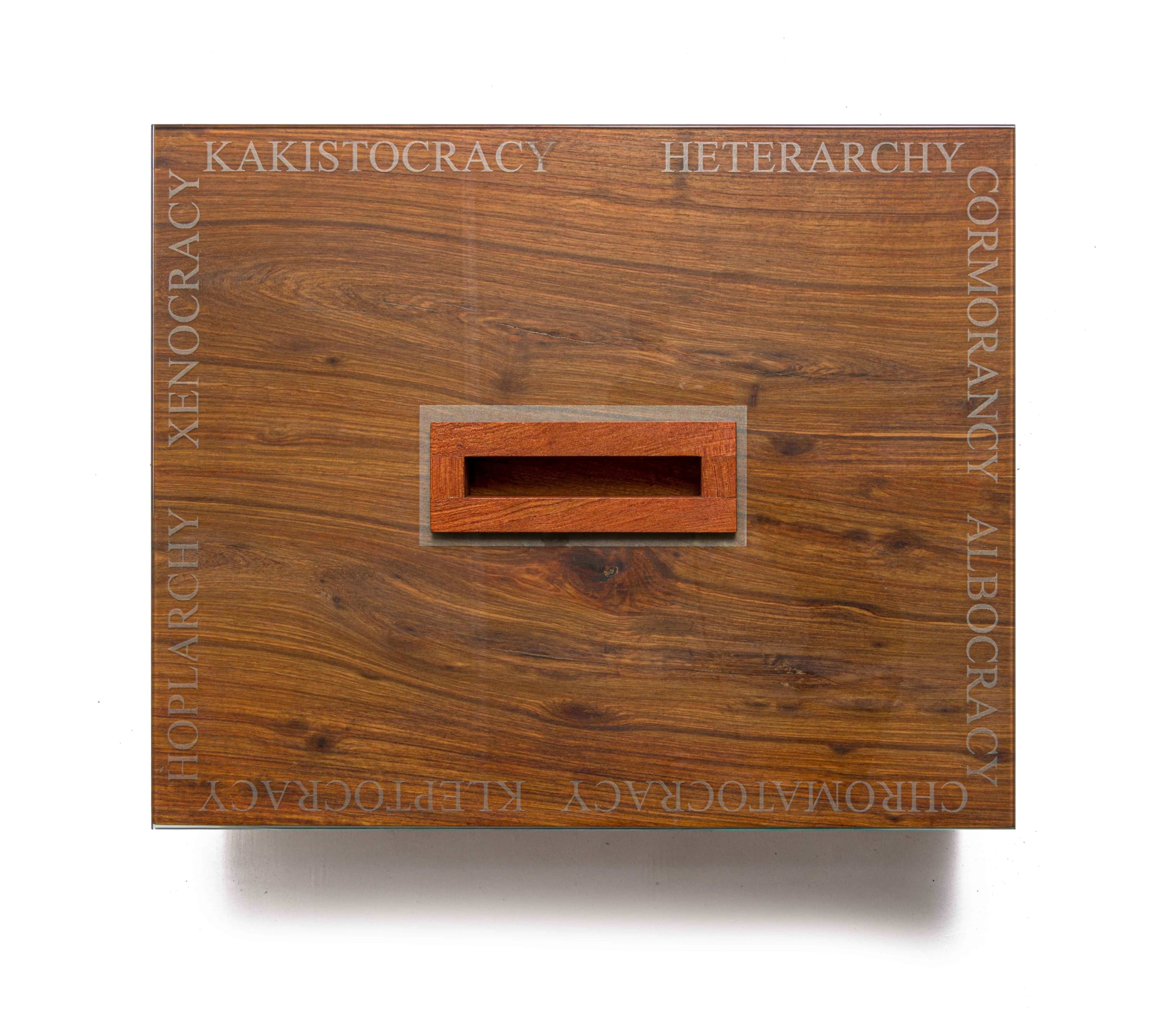 Artwork by Willem Boshoff, Closed Ballot, Made of Wood And Sandblasted Glass