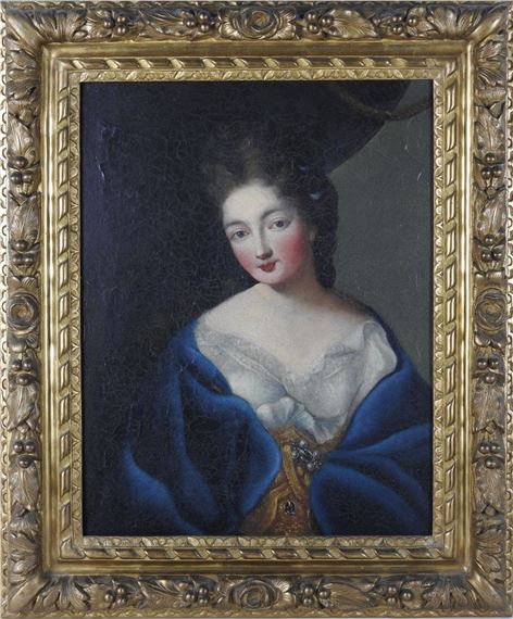 Portrait of a woman in a blue dress by French School, 19th Century, Early 18th century