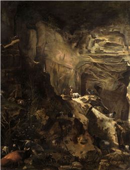 People and animals in a cave - Johan Heinrich Roos