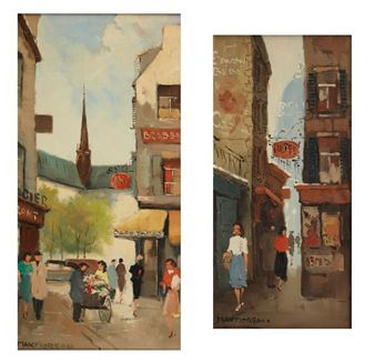 Figures in a city streetscape (2