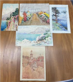 A collection of watercolours and sketches etc