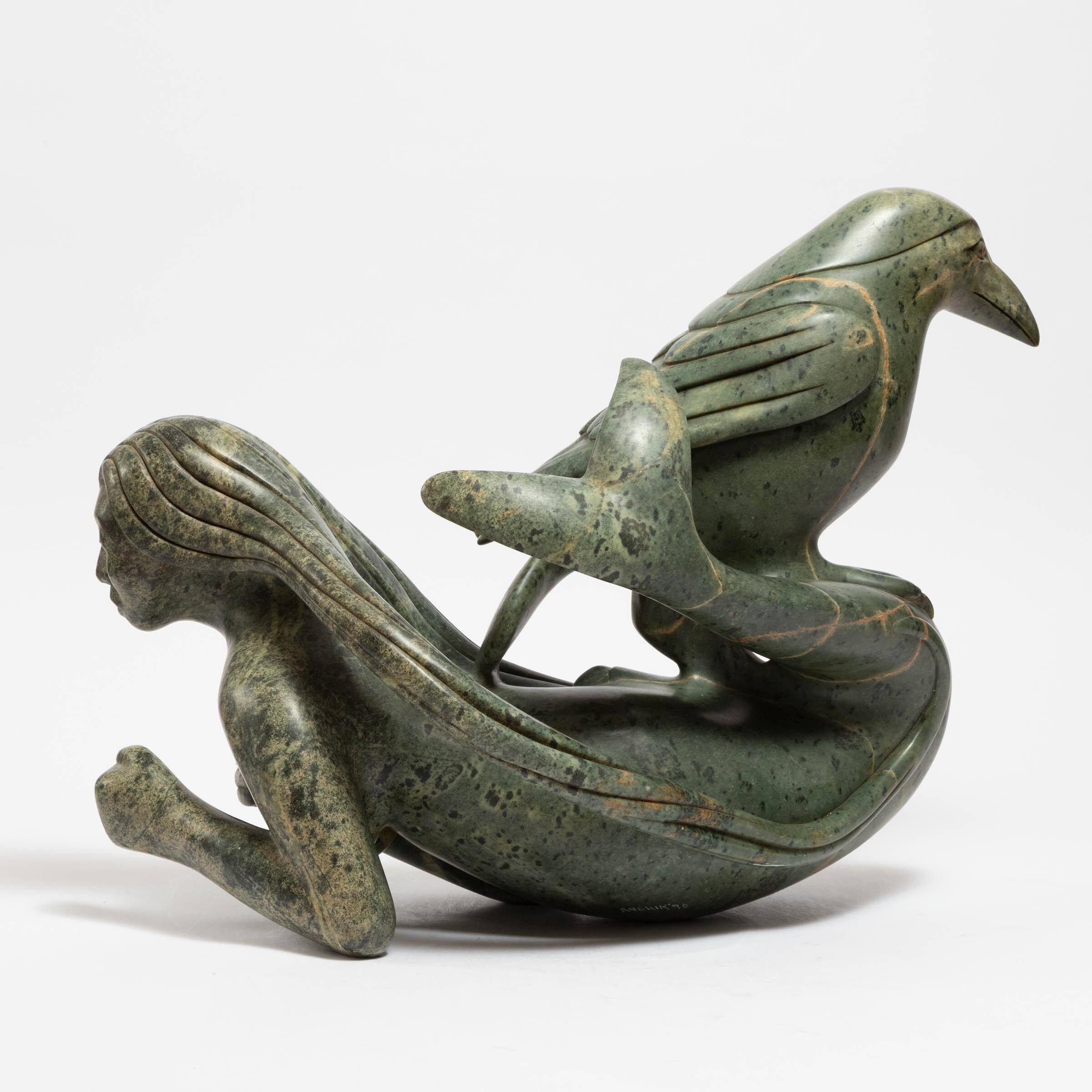 Artwork by Abraham Apakark Anghik Ruben, SEDNA AND RAVEN, Made of Stone