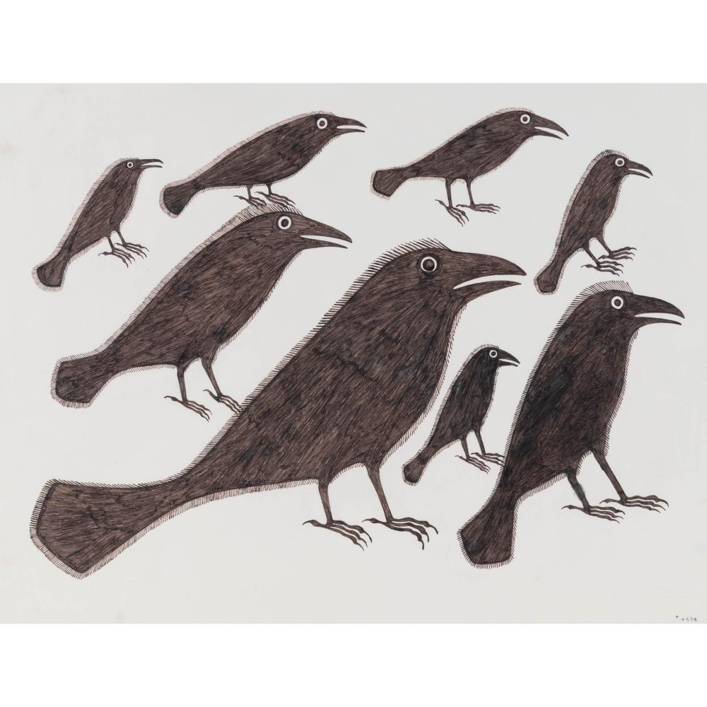 Artwork by Kenojuak Ashevak, UNTITLED (RAVENS, Made of Felt Tip On Paper