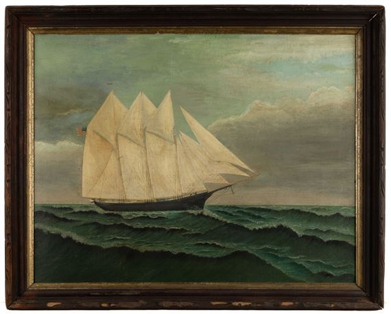 Folk Art Portrait of a Schooner by American School, 19th Century, Fourth quarter 19th century