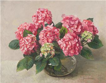 Pink Hydrangeas in a Glass Vase
