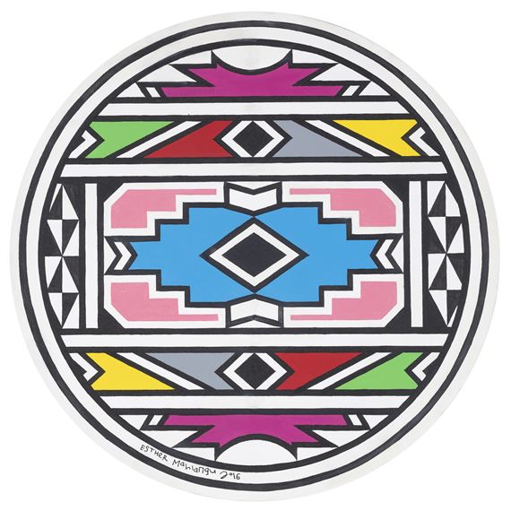 Ndebele pattern with blue by Esther Mahlangu, 2016