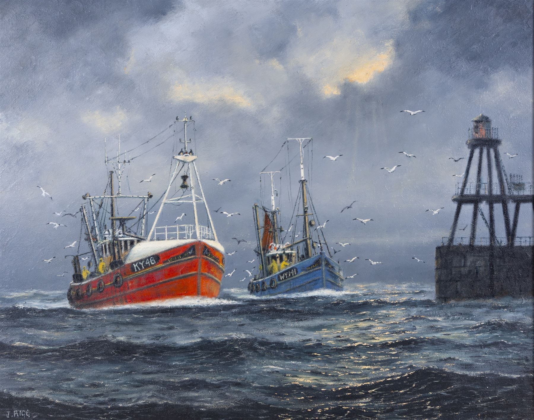 jack-rigg-kirkcaldy-and-whitby-trawlers-returning-to-harbour-1973