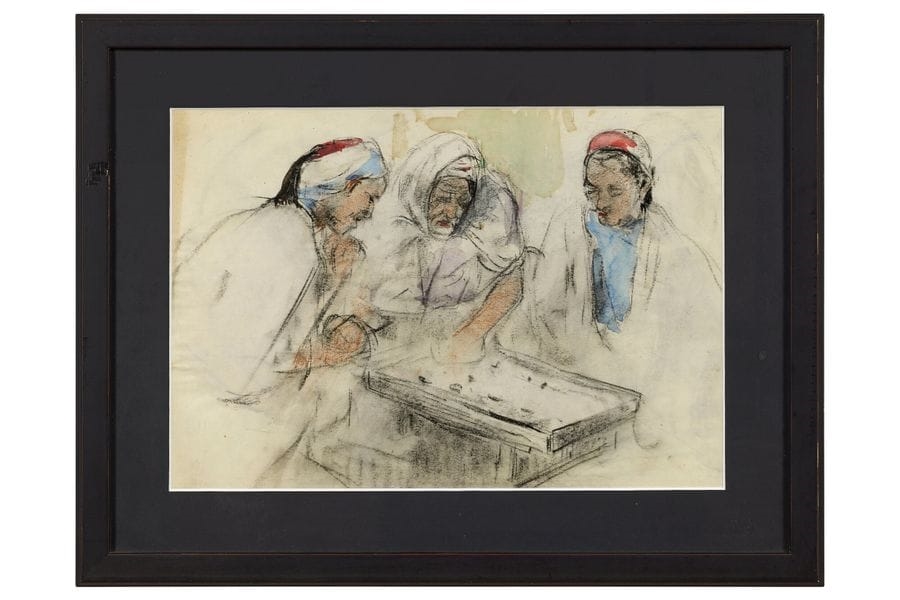 Artwork by Adrien Jean Le Mayeur de Merprés, Three Arab men playing, Made of Watercolor, Charcoal And Estompe On Paper, Watercolor, Black Chalk And Stump On Paper