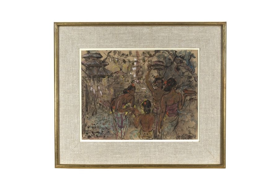 Artwork by Adrien Jean Le Mayeur de Merprés, Morning in Bali, Made of Gouache And Charcoal On Colored Paper