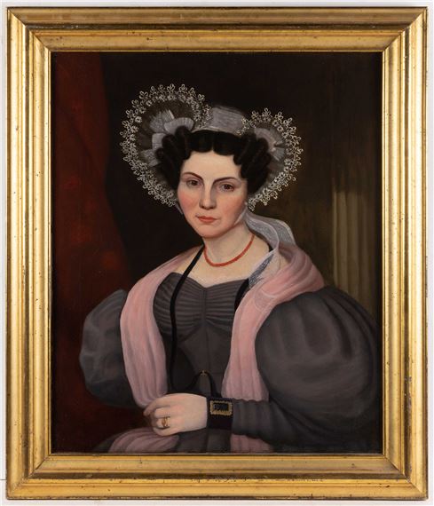 Folk Art Portrait of a Lady by American School, 19th Century, Mid 19th century