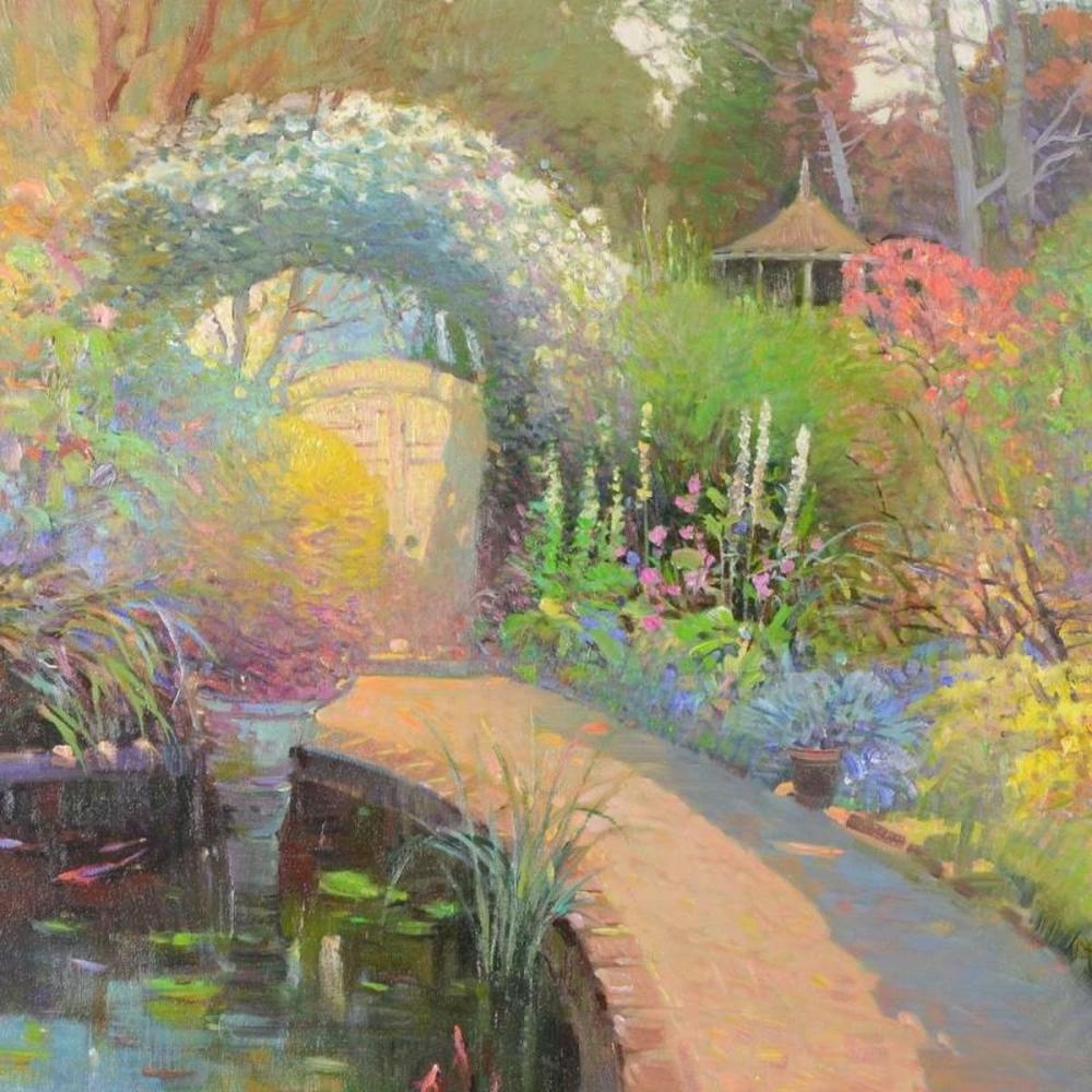 Artwork by Ming Feng, Koi Pond Garden, Made of Oil Painting On Canvas