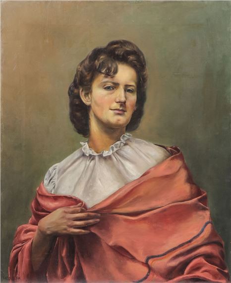 Portrait of a Woman with a Pink Shawl by Continental School, 19th Century, circa 1940