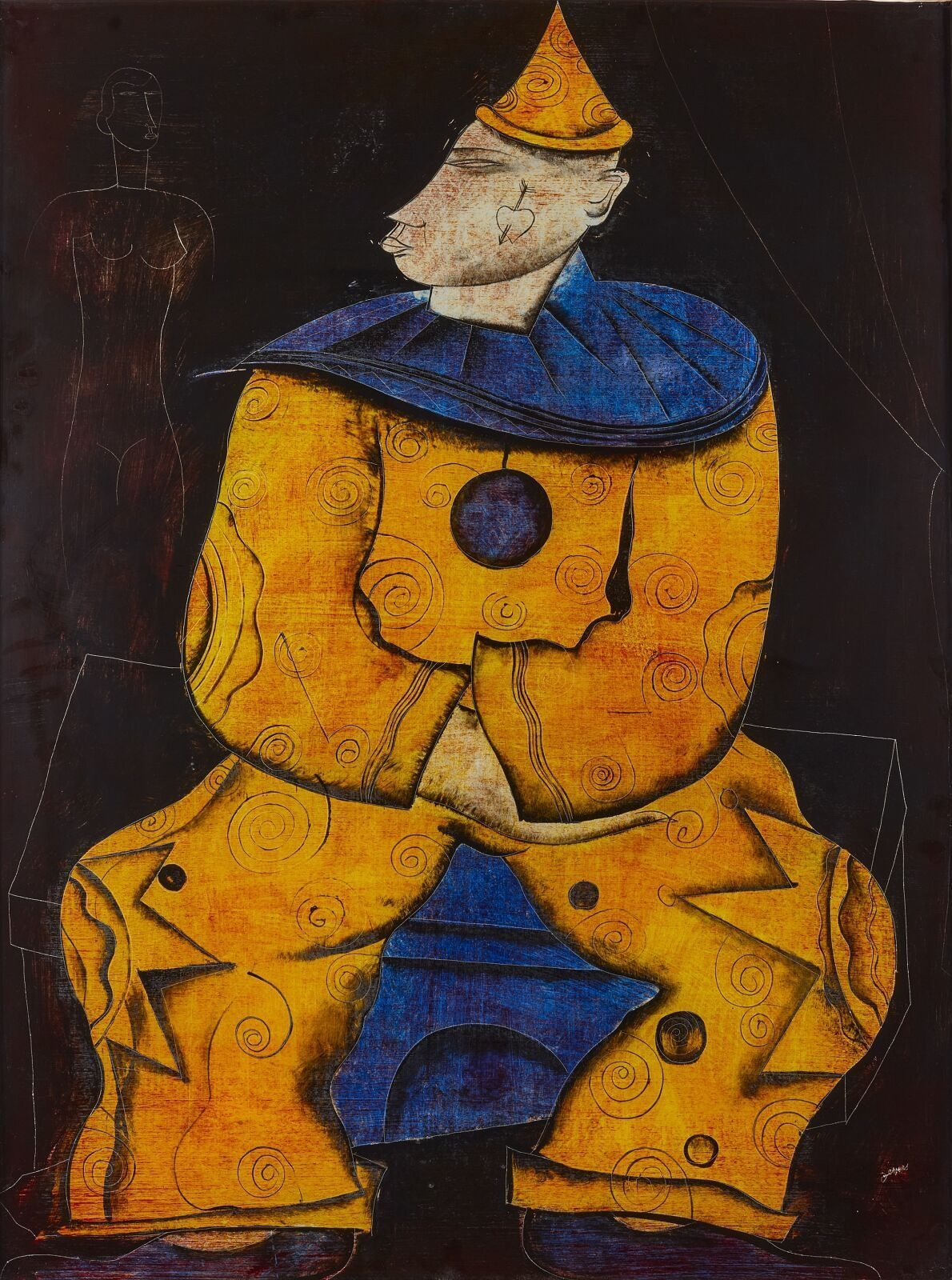 Artwork by Floris Jespers, Clown in love, Made of Mixed Media, Eglomised Glass