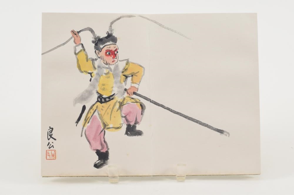 Artwork by Guan Liang, Scenes from Peking opera, Made of Water Color On Paper