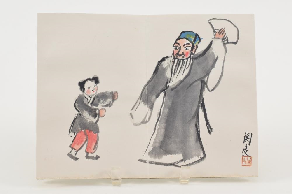 Artwork by Guan Liang, Scenes from Peking opera, Made of Water Color On Paper