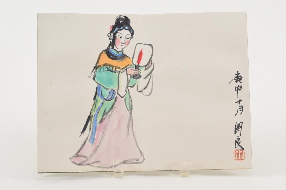 Artwork by Guan Liang, Scenes from Peking opera, Made of Water Color On Paper