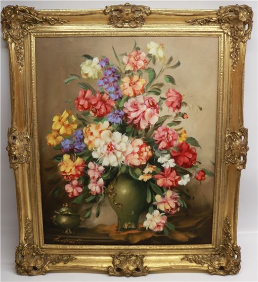 Still Life study of flowers in a pottery vase by Continental School, 19th Century