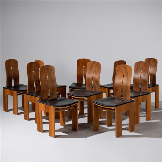 Carlo Scarpa
(Italian, 1906–1978)
Set of 10 model 1934 765 dining chairs, designed 1934 Bernini, Italy, c. 1970 by Carlo Scarpa, designed 1934