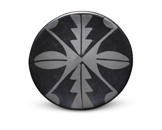 A blackware pottery small dish by Maria Montoya Martinez, Santana Roybal Martinez, mid/late 20th century