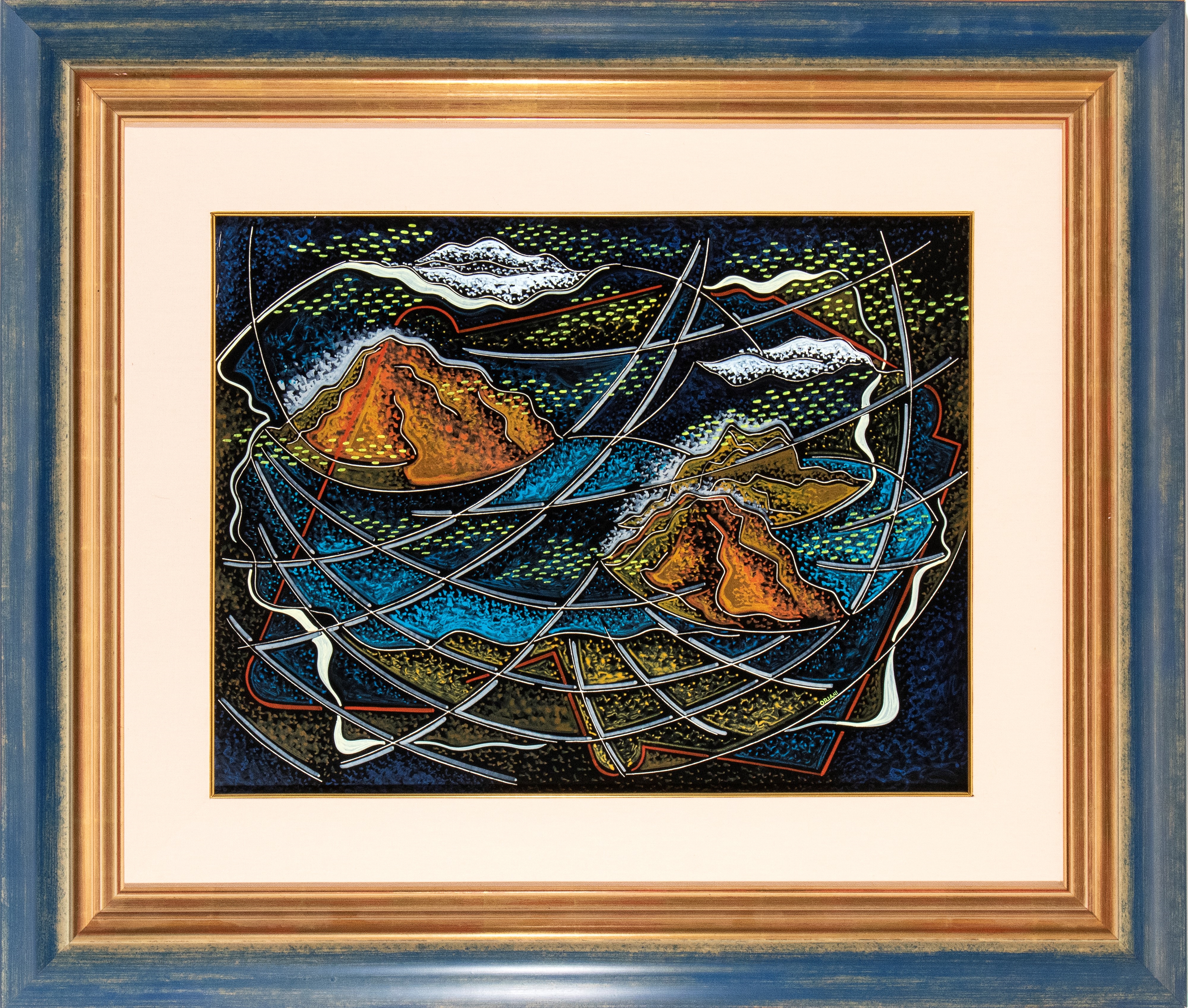 Artwork by Pippo Oriani, Volo sul golfo, Made of Encaustic - Graffito On Cardboard