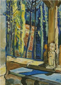 Terrace view of a cottage amongst trees