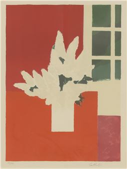 Bouquet of lilacs on a red tablecloth