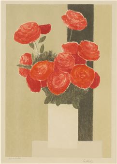 Red roses in a white vase - Bernard Cathelin