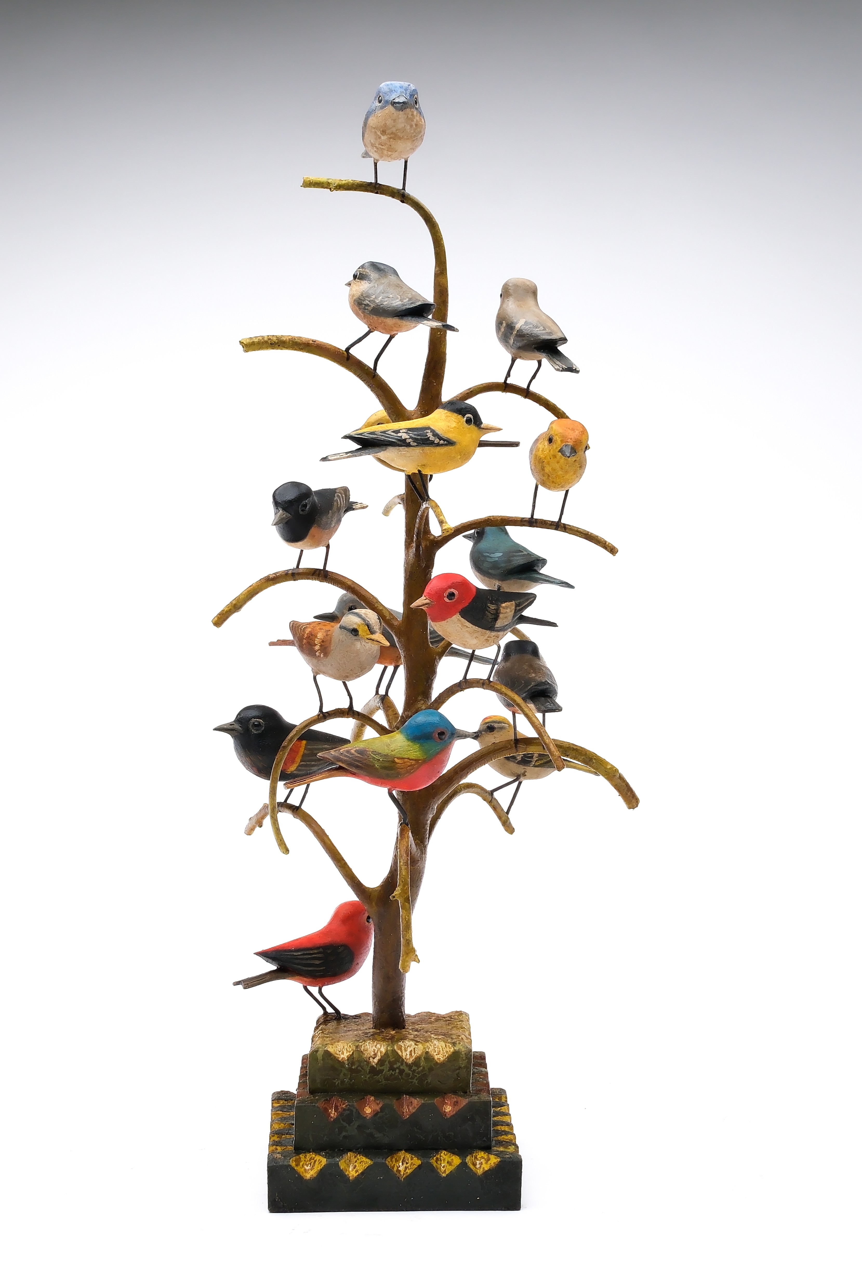 Frank S. Finney | Bird tree with 15 North American bird species | MutualArt