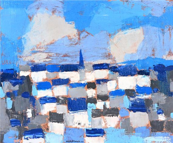 Blue village view by Jean Oosterlynck