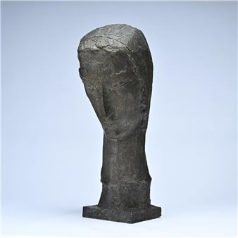 patinated plaster head of a woman