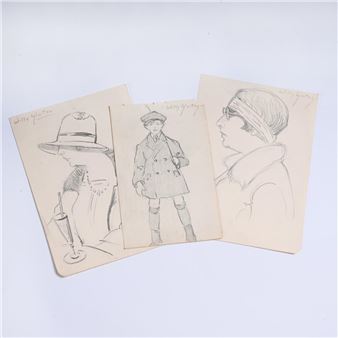 3 pencil sketches with characters